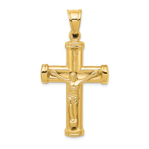 14K Yellow Gold Hollow Crucifix Reversible to Cross Pendant