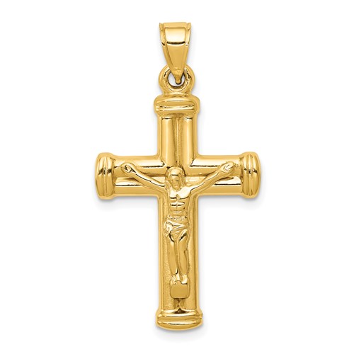 14K Yellow Gold Hollow Crucifix Reversible to Cross Pendant
