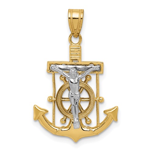 14K Two-tone Diamond-cut Mariners Crucifix Pendant