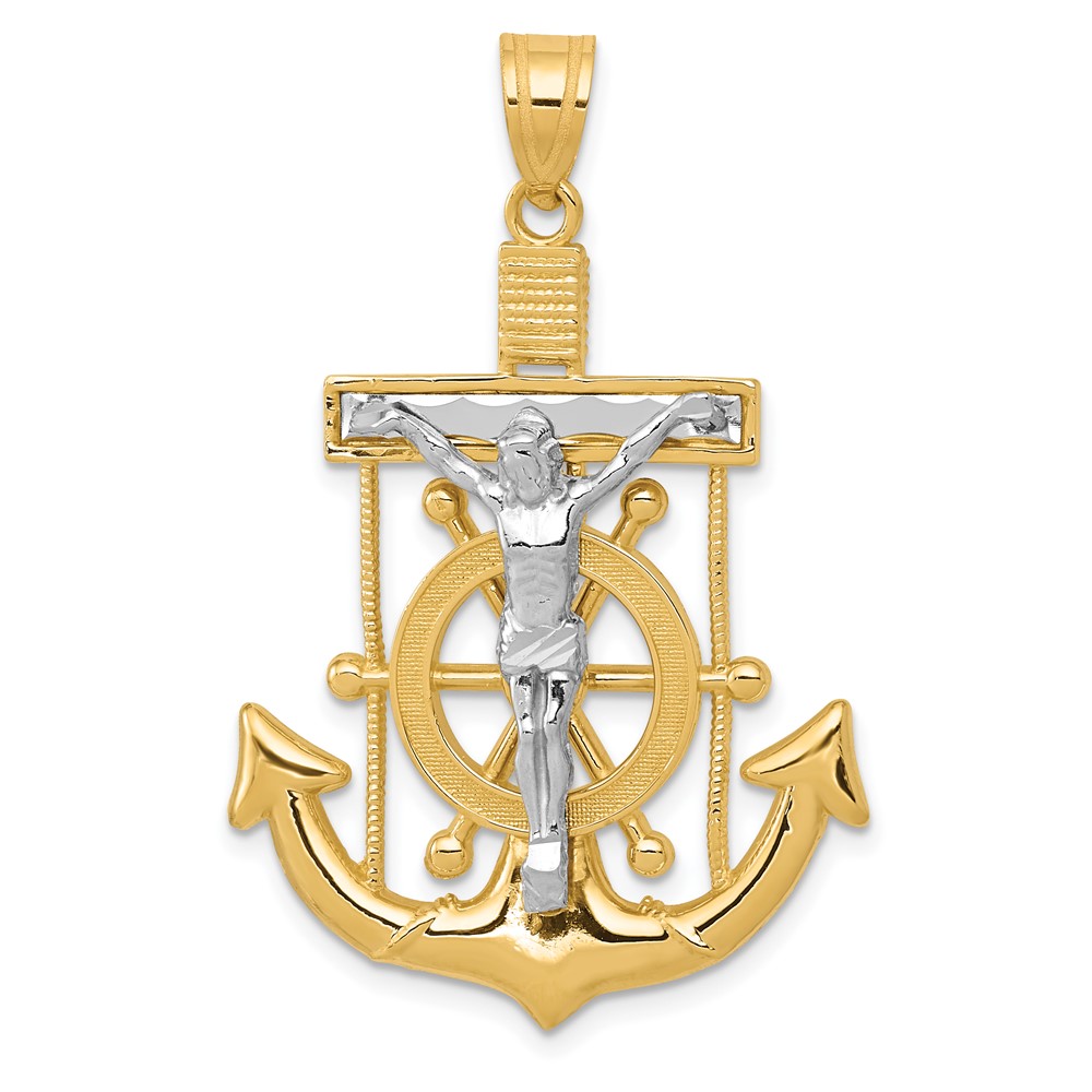 14K Two-tone Diamond-cut Mariners Crucifix Pendant