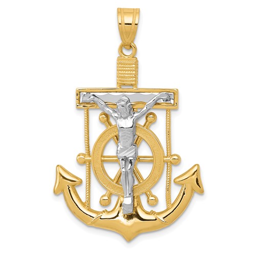 14K Two-tone Diamond-cut Mariners Crucifix Pendant