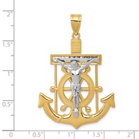 14K Two-tone Diamond-cut Mariners Crucifix Pendant view 3