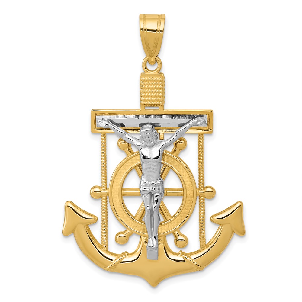 14K Two-tone Diamond-cut Mariners Crucifix Pendant