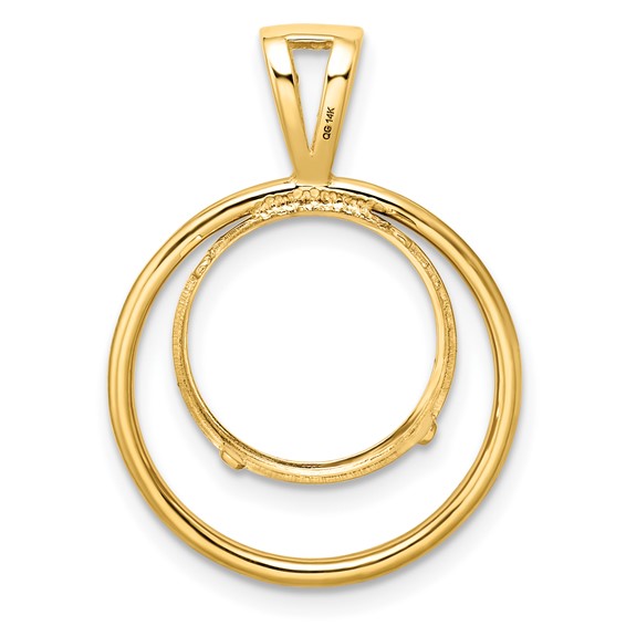 14ky Offset Double Circle Prong Coin Bezel Pendant                    