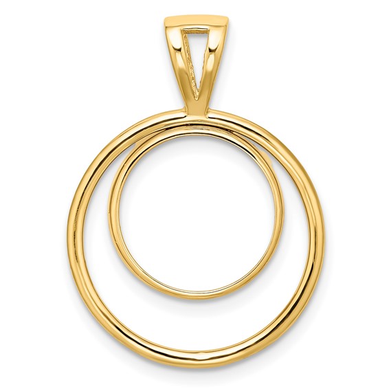 14ky Offset Double Circle Prong Coin Bezel Pendant                    