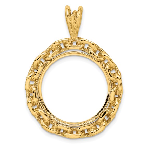 14ky Chain Link Prong Coin Bezel Pendant                            