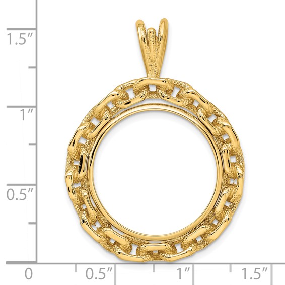 14ky Chain Link Prong Coin Bezel Pendant                            