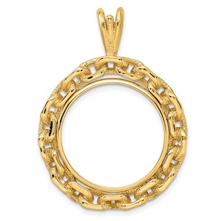 14ky Chain Link Prong Coin Bezel Pendant                            