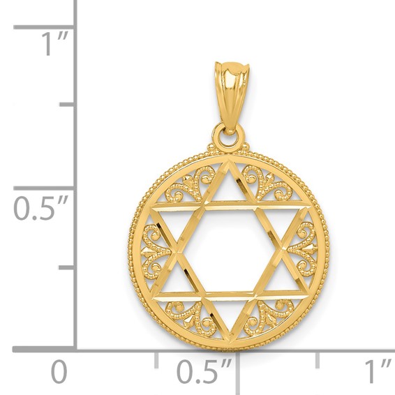 14k Filigree Star of David Round Pendant