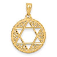 14K Yellow Gold Filigree Star of David Round Pendant view 1