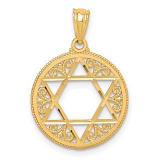 14k Filigree Star of David Round Pendant