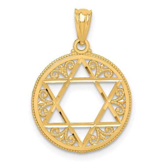 14k Filigree Star of David Round Pendant