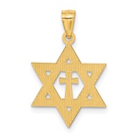 14K Yellow Gold Diamond-cut Star of David Pendant with Cross view 3