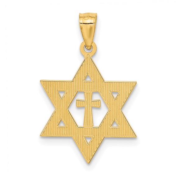 14k Diamond-cut Star of David with Cross Pendant