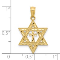 14K Yellow Gold Diamond-cut Star of David Pendant with Cross view 4