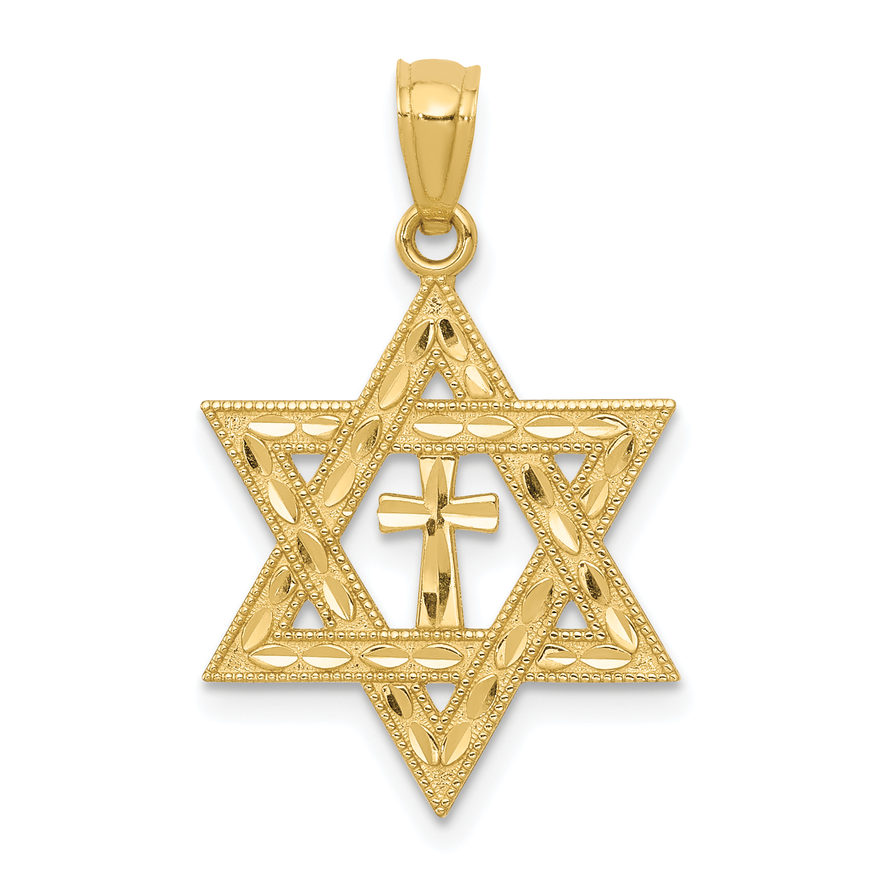14k Diamond-cut Star of David w/Cross Pendant (C3740)
