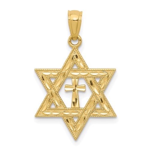 14K Yellow Gold Diamond-cut Star of David Pendant with Cross