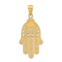 14K Yellow Gold Diamond-cut Filigree Chamseh Pendant view 3
