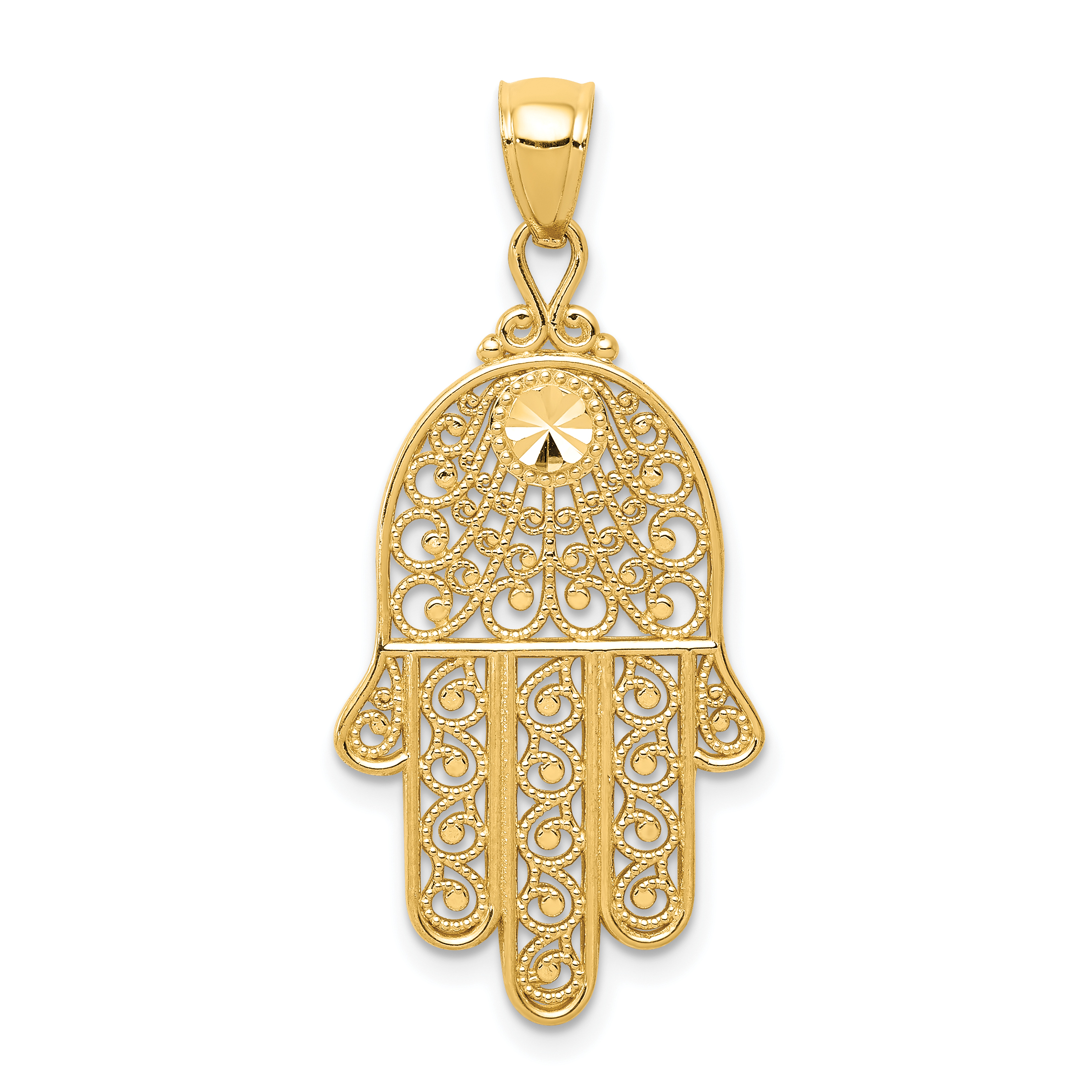 14k Diamond-cut Filigree Chamseh Pendant (C3743)