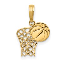 14K Yellow Gold Basketball Hoop and Ball Pendant view 1