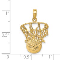 14K Yellow Gold Swoosh Basketball and Net Pendant view 4
