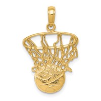 14K Yellow Gold Swoosh Basketball and Net Pendant view 1