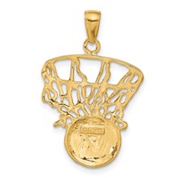 14K Yellow Gold Swoosh Basketball and Net Pendant view 3