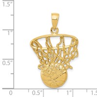 14K Yellow Gold Swoosh Basketball and Net Pendant view 4