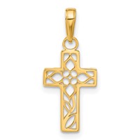 14K Yellow Gold Cut-out Flower in Diamond-cut Cross Charm view 3
