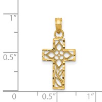 14K Yellow Gold Cut-out Flower in Diamond-cut Cross Charm view 4