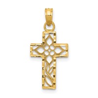 14K Yellow Gold Cut-out Flower in Diamond-cut Cross Charm view 1