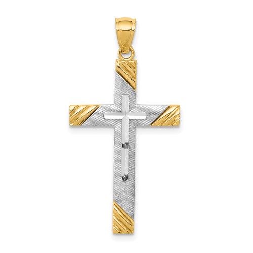14K Two-Tone Diamond-cut Cross Pendant