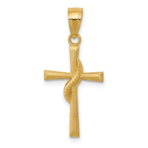 14K Yellow Gold Polished Cross Pendant with Drape