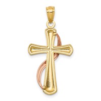 14K Two-Tone Polished Cross Pendant with Drape view 4