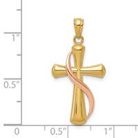 14K Two-Tone Polished Cross Pendant with Drape view 3