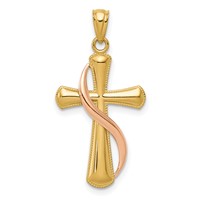 14K Two-Tone Polished Cross Pendant with Drape view 1