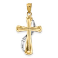 14K Two-Tone Polished Cross Pendant with Drape view 4