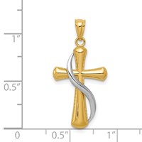 14K Two-Tone Polished Cross Pendant with Drape view 3