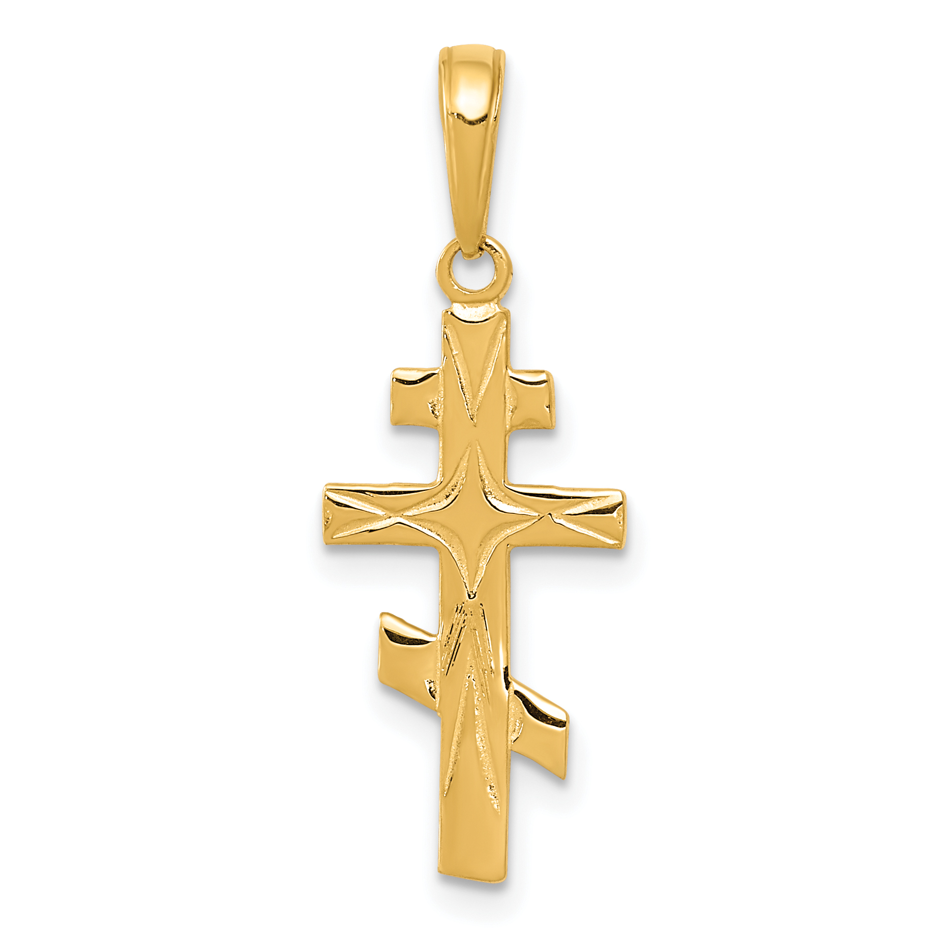 14k Yellow Gold Eastern Orthodox Cross Religious Pendant Charm Necklace ...