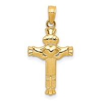 14K Yellow Gold Claddagh Cross Charm view 1