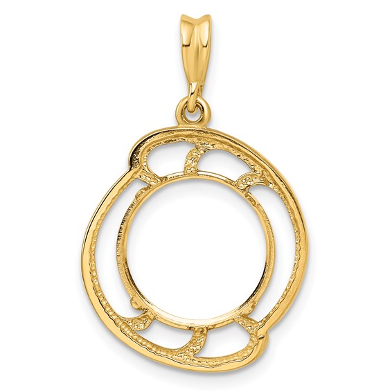 14ky Wave Design Prong Coin Bezel Pendant                             