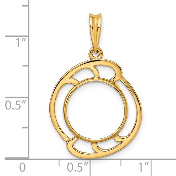 14ky Wave Design Prong Coin Bezel Pendant                             