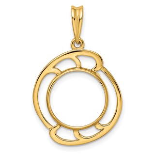 14ky Wave Design Prong Coin Bezel Pendant                             