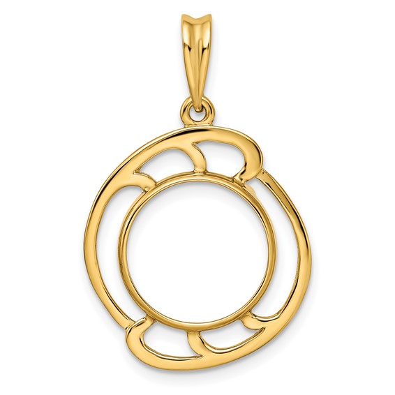 14ky Wave Design Prong Coin Bezel Pendant                             