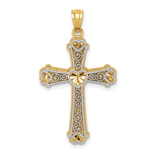 14K Two-tone Hearts Cross Pendant