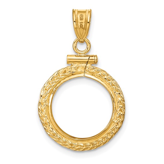 14ky Foxtail Chain Screw Top Coin Bezel Pendant                       