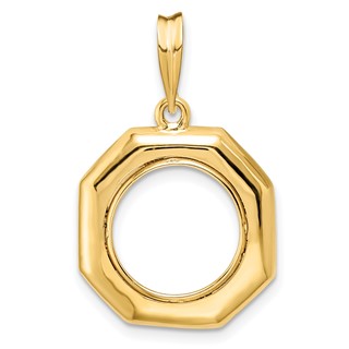 14ky Polished Octagonal Prong Coin Bezel Pendant                      