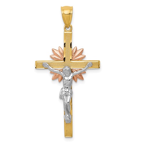 14K Tri-color Crucifix Pendant
