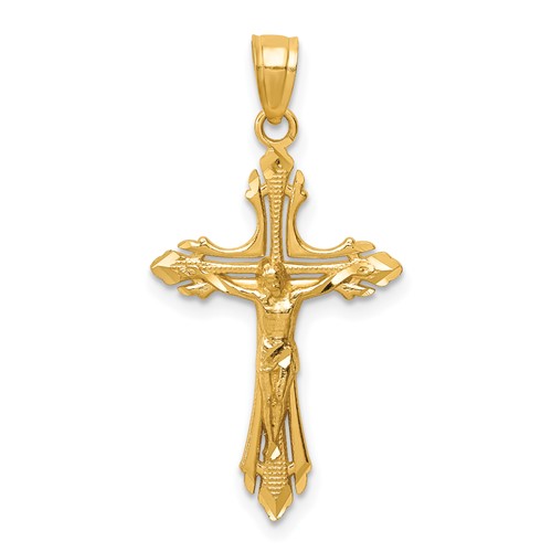 14K Yellow Gold Diamond-cut Crucifix Pendant