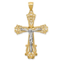 14K Two-tone Diamond-cut Crucifix Pendant view 1